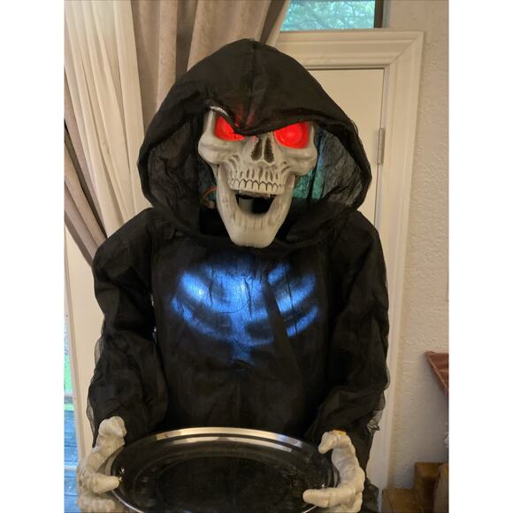 Grim Reaper Skeleton Candy Dish 6ft LED Light Up Halloween Prop - Picture 2 of 9